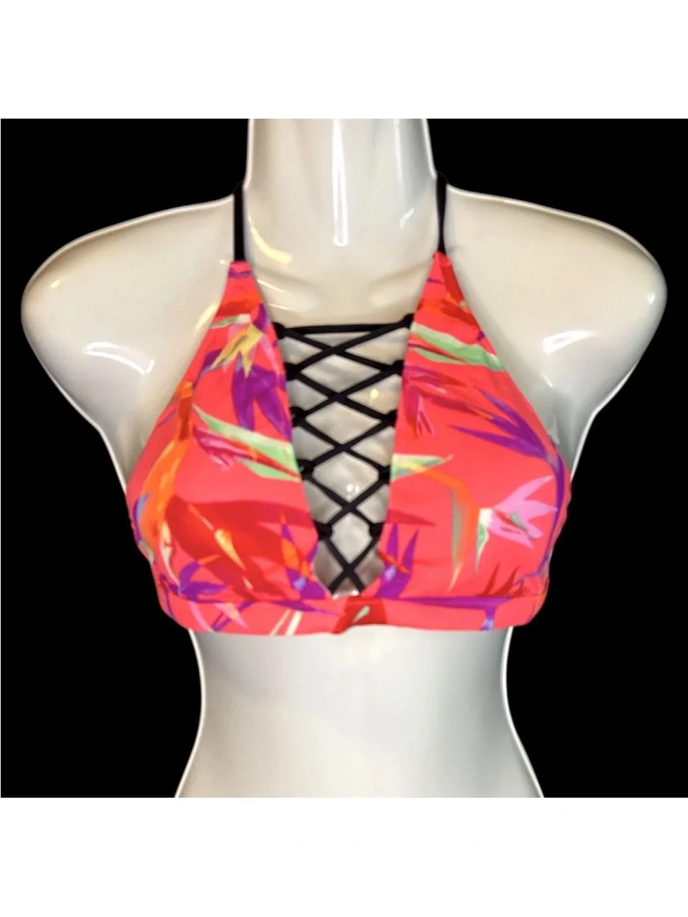 Victoria’s Secret PINK Bikini Halter Top Sz S Neon Bright Festival Y2K Bralette - Picture 3 of 12
